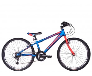 24" Tiger Warrior 12" frame Boys 18 speed mountain Bike. Blue/Red for ages 7 to 11 years old